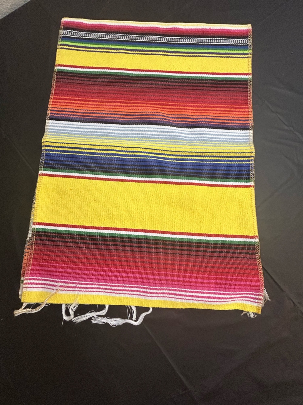 Colorful Mexican Stripe Woven Textile - Bright Yellow Center
